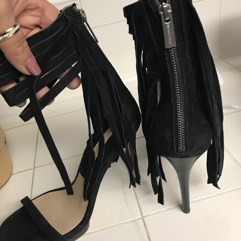 Michael kors suede fringed heels 4" heels